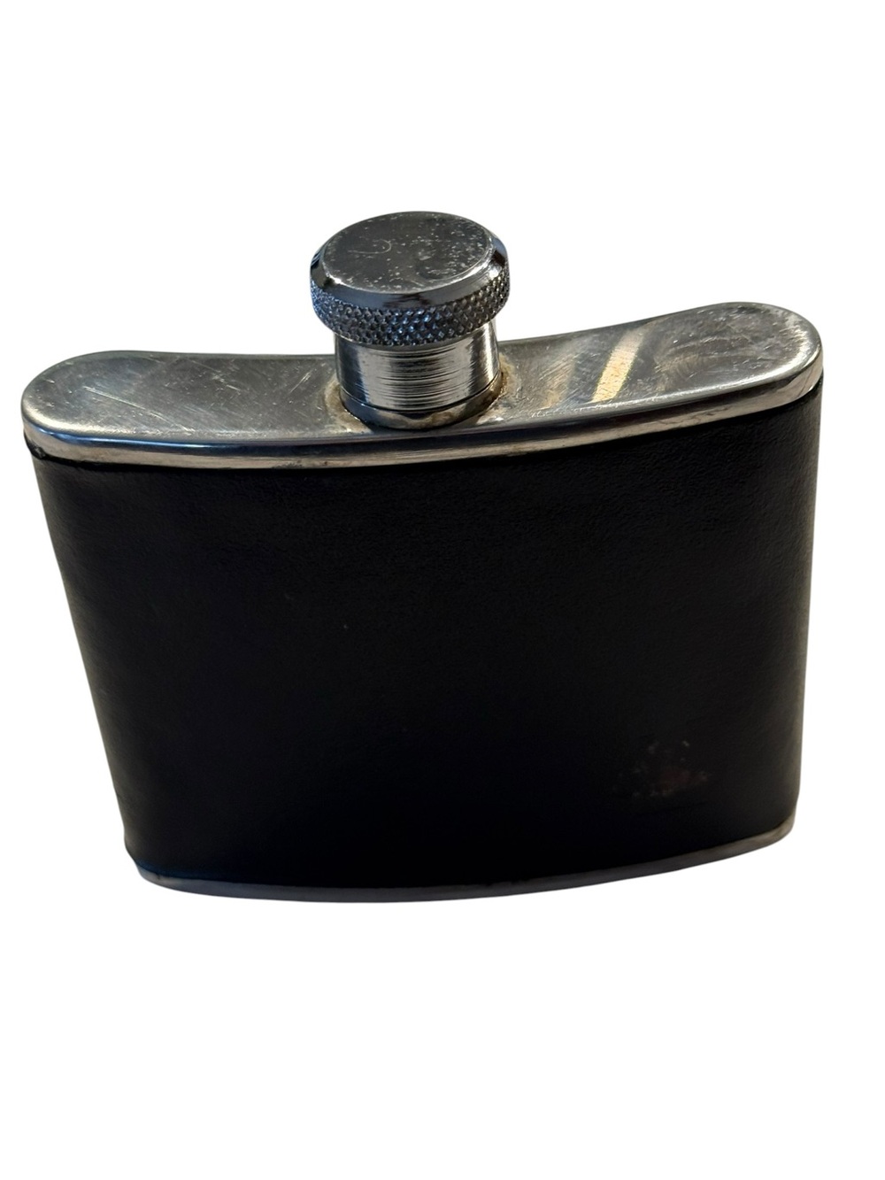 Black Leather Wrapped Stainless Steel Hip Flask Made in England